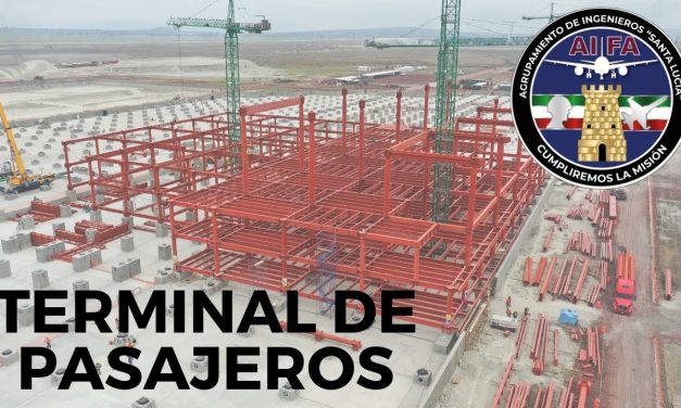Trabajando en la estructura del edificio terminal de pasajeros del AIFA